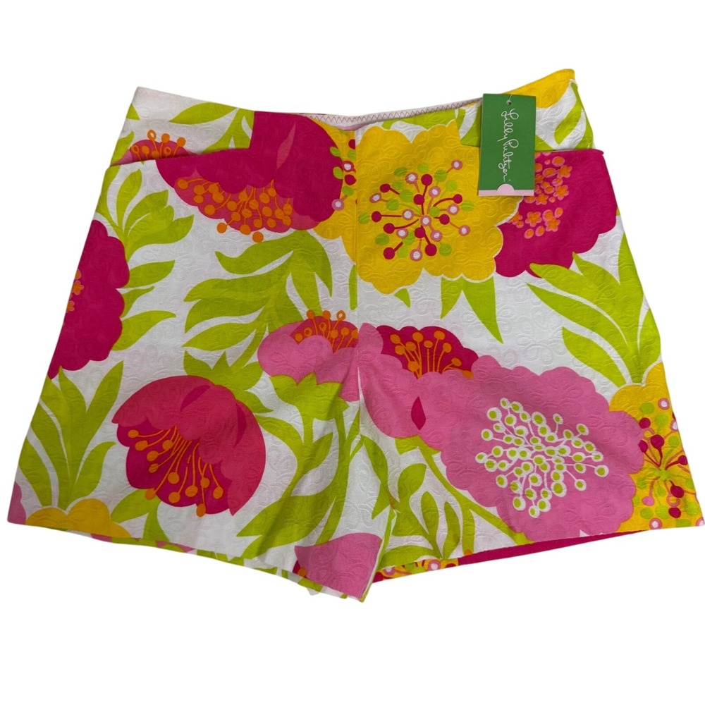 Lilly Pulitzer Shorts Womens 6 Pink Yellow Floral Jacquard Side Zip Cotton